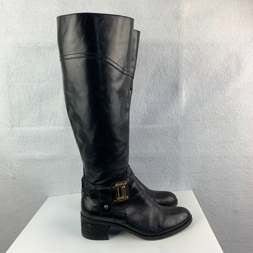 Vince Camuto Black Leather Block Heel Boot Sz 7.5
